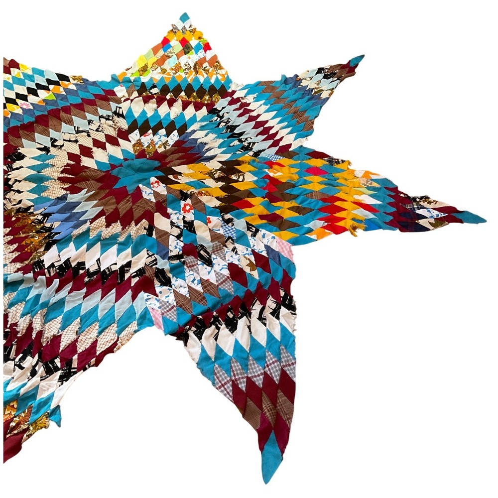Vintage Handmade Star Quilt Top Lone Star Patchwork Folk Art Americana Boho